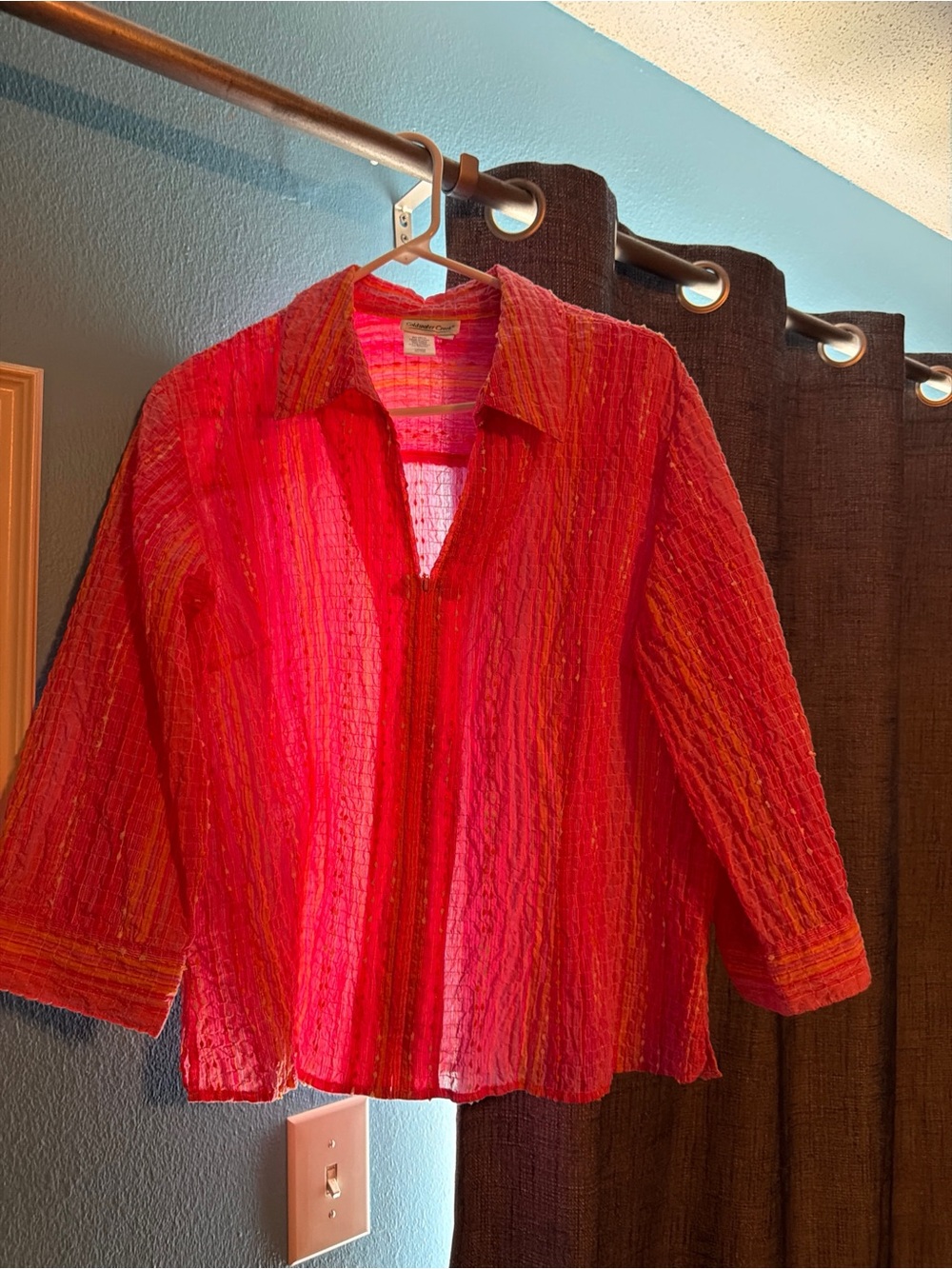 Coldwater Creek Red Textured Zip-Front Blouse